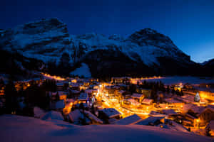 Pralognan-la-vanoise Resort Night Hd Desktop Wallpaper