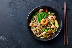 Prawns Asian Stir Fry Noodles Wallpaper