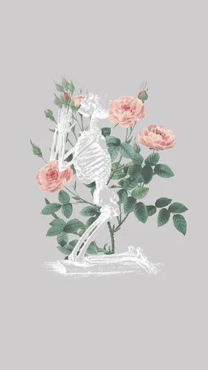Praying Skeleton Floral Aesthetic Iphone Wallpaper