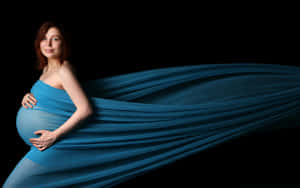 Pregnant Woman Blue Textile Maternity Shot Wallpaper