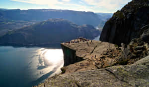 Preikestolen Cliff Overlooking Fjord Norway Wallpaper