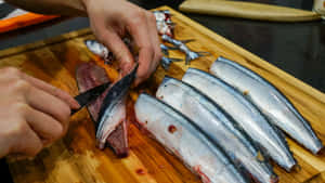 Preparing Pacific Saury Fish Wallpaper