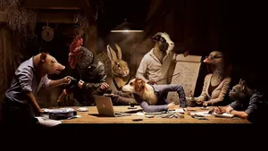 Preposterous Group Of Half Animal And Human Figures Wallpaper