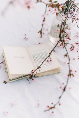 Preppy Aesthetic Cherry Blossom Book Wallpaper