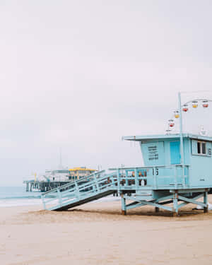 Preppy Beach Lifeguard Towerand Pier Wallpaper