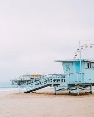 Preppy Beach Lifeguard Towerand Pier Wallpaper
