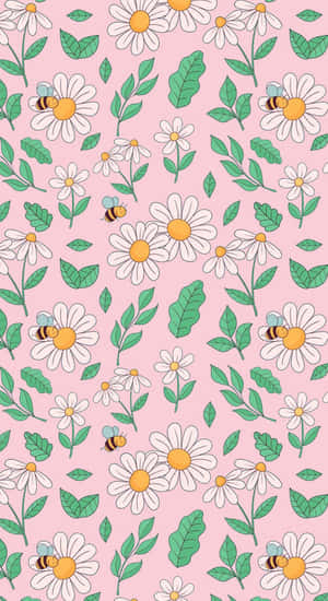 Preppy Flower Patternwith Bees Wallpaper