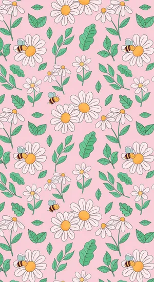 Preppy Flower Patternwith Bees Wallpaper