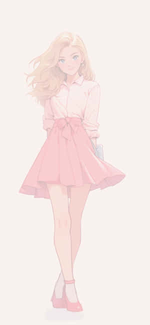 Preppy Girl In Pink Skirt_ Anime Style Wallpaper