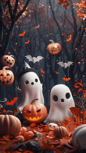 Preppy Halloween Forest Gathering Wallpaper