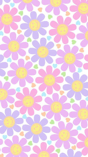 Preppy Pastel Flower Pattern Wallpaper