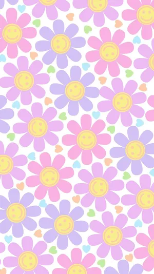Preppy Pastel Flower Pattern Wallpaper