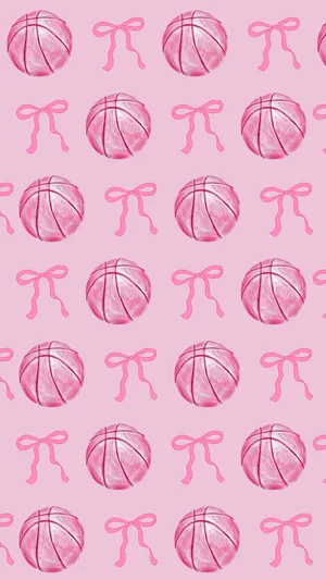 Preppy Pink Basketball Pattern Wallpaper