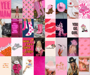 Preppy Pink Cowgirl Collage Wallpaper