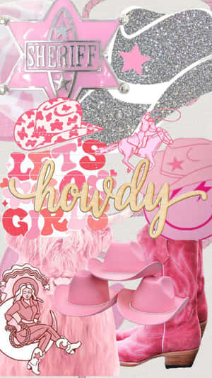 Preppy Pink Cowgirl Collage Wallpaper