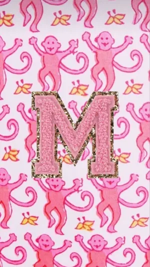 Preppy Pink Monkey Patternwith Letter M Wallpaper