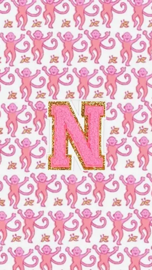 Preppy Pink Monkeys Letter N Wallpaper Wallpaper