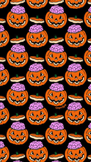 Preppy Pumpkin Brains Halloween Pattern Wallpaper