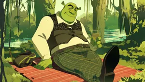 Preppy Shrek Relaxing Outdoors Wallpaper