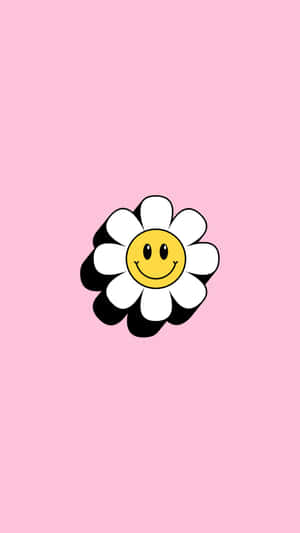 Preppy Smiley Daisy Pink Background Wallpaper