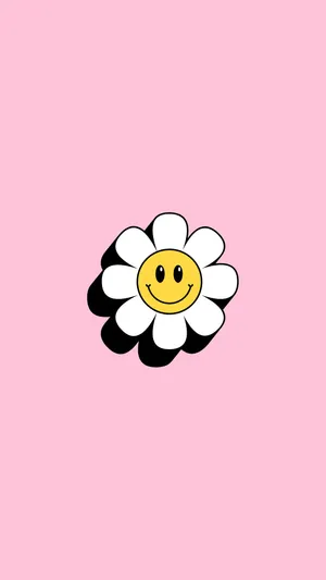 Preppy Smiley Daisy Pink Background Wallpaper