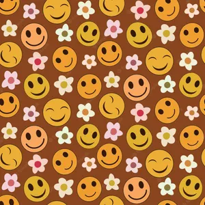 Preppy Smiley Face And Flowers Wallpaper