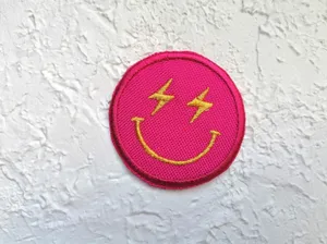 Preppy Smiley Face Hot Pink Patch Wallpaper