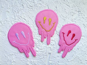 Preppy Smiley Face Pink Patches Wallpaper