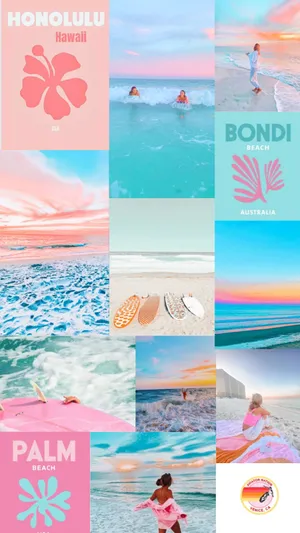Preppy Summer Beach Collage Wallpaper