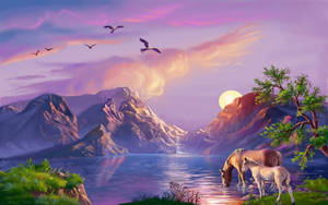 Pretty Desktop Mountain Horses Wallpaper