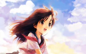 Pretty Girl Cartoon Against Dreamy Sky Wallpaper