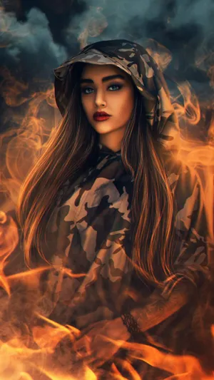 Pretty Girl Surrounded In Flames Wallpaper