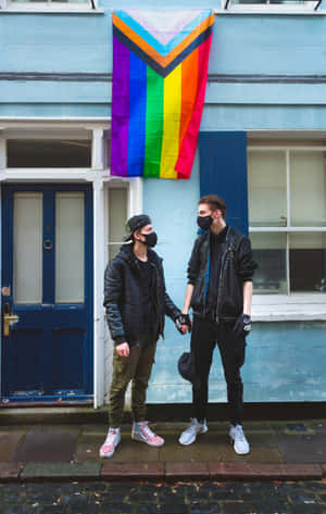 Pride_ Flag_and_ Couple_ Holding_ Hands Wallpaper