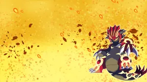 Primal Groudon Against Yellow Abstract Background Wallpaper