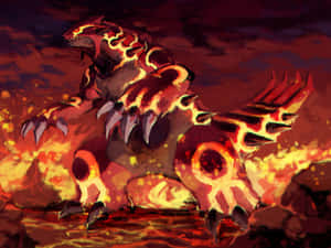 Primal Groudon Standing On Lava Wallpaper