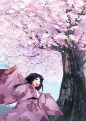 Princess Kaguya And Her Guardian In An Ethereal Forest Scene. Wallpaper