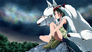 Princess Mononoke And Moro Take A Moment To Appreciate The Beauty Of The Galaxy Wallpaper