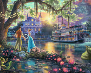 Princess Tiana From The Princess And The Frog Stealing A Romantic Moment Wallpaper