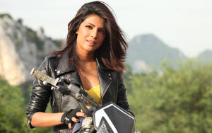 Priyanka Chopra Riding A Motorcycle Wallpaper