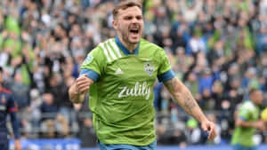 Professional Soccer Player Jordan Morris In Action For Seattle Sounders In 2020. Wallpaper