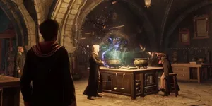 Professor Snape Teaching Harry Potter In Their Potions Class At Hogwarts Wallpaper