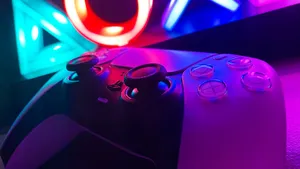 Ps5 Controller With Neon Lights Wallpaper