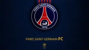 Psg Emblem On Blue Leather Wallpaper