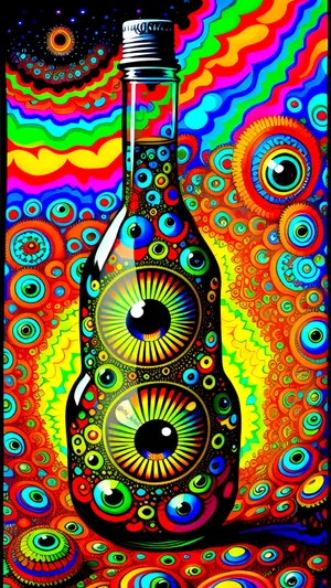 Psychedelic Eye Bottle Art Wallpaper