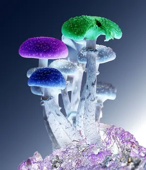 Psychedelic Mushroom Neon Crystals Wallpaper