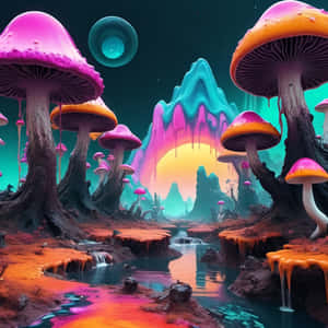 Psychedelic_ Mushroom_ Valley_ Artwork Wallpaper