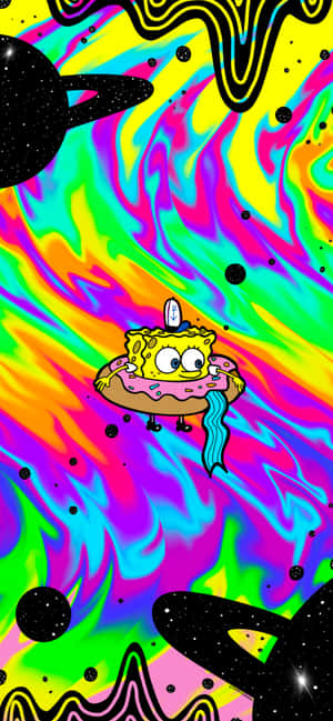 Psychedelic Space Sponge Bob Art Wallpaper