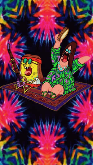 Psychedelic Sponge Boband Patrick Flying Carpet Wallpaper