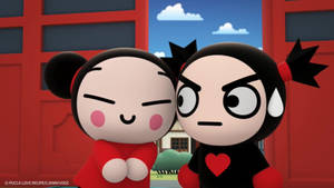 Pucca Beside A Nervous Garu Wallpaper