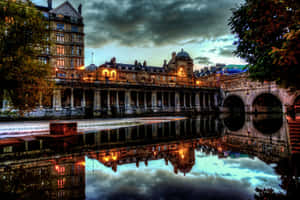 Pulteney Bridge River Avon Twilight Bath U K Wallpaper